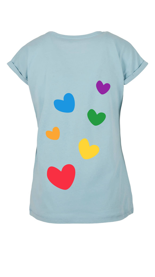 T-Shirt mit umgeschlagenen Ärmeln - aufsteigende Herzen
