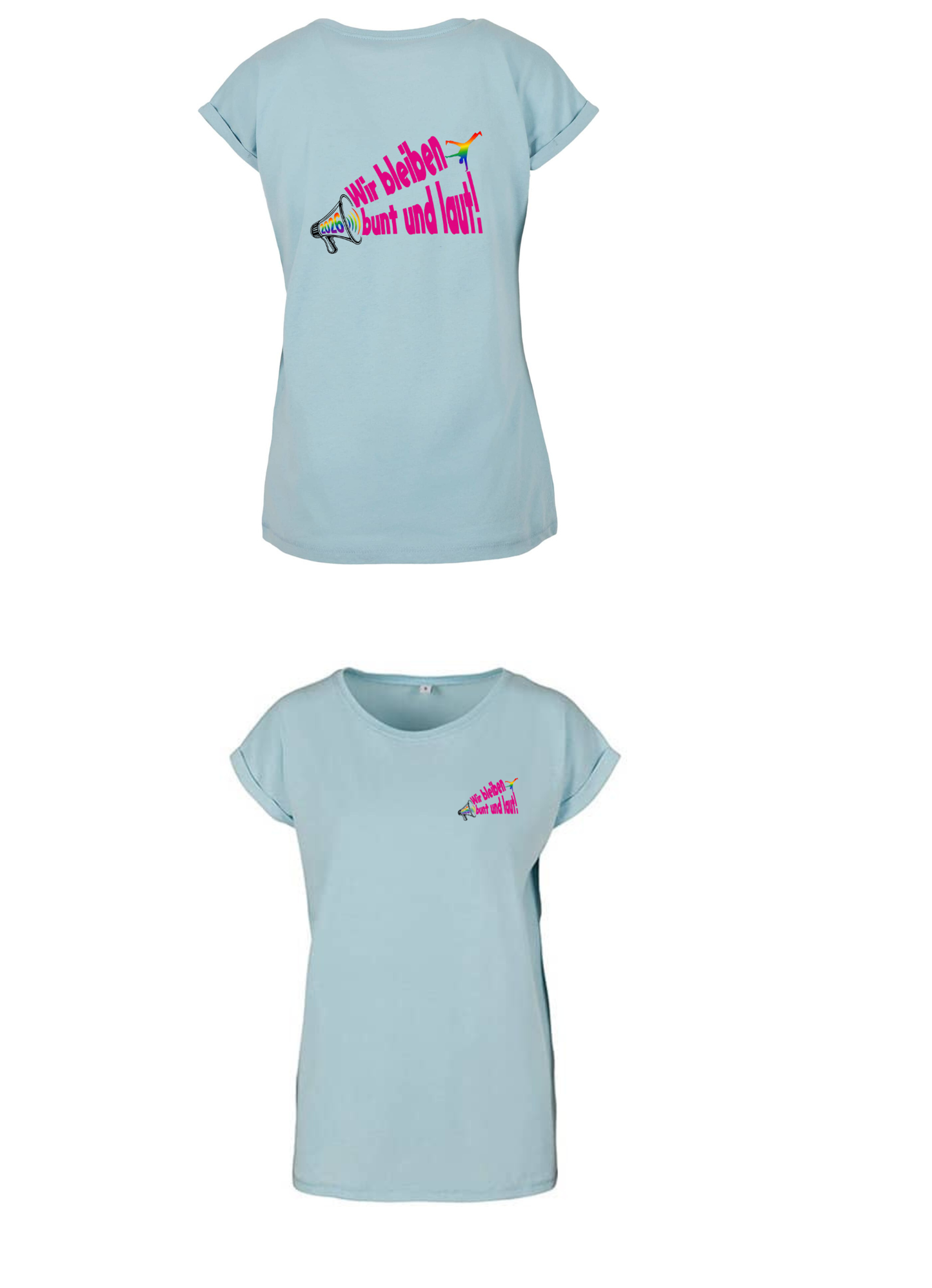 T-Shirt mit umgeschlagenen Ärmeln - Motto